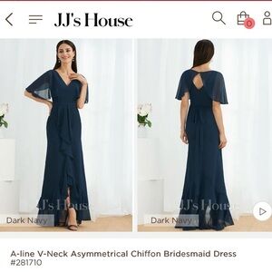NWT JJs House Dark Navy Chiffon Bridesmaid Dress Size 14